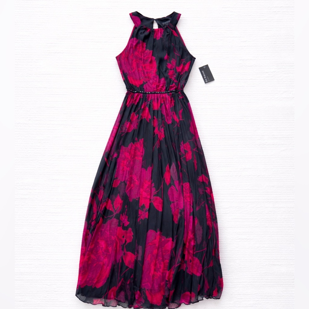Enfocus Studio Black and Pink Floral Maxi Dress